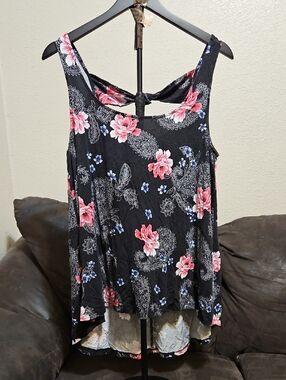 torrid Black Tank Top with Pink Floral Print